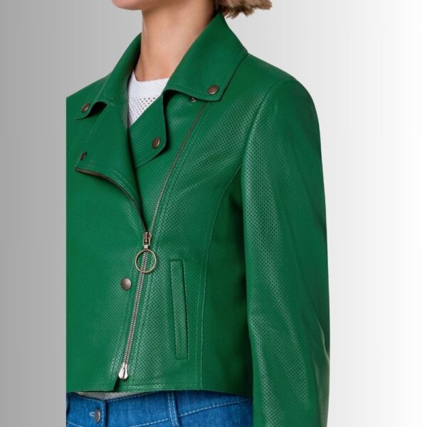 Blouson en cuir vert femme