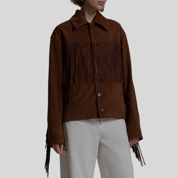 Rodeo Luxe – Veste à Franges en Daim Marron Foncé pour Femme