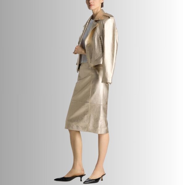 Blouson Cuir Doré Femme - Veste Moto Brillante Style Court | French Veste