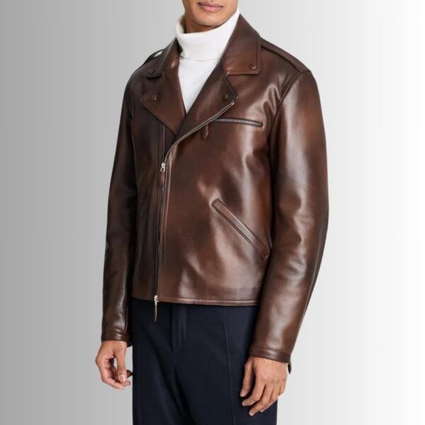 Bronze Rider – Blouson cuir marron biker homme – Cuir véritable