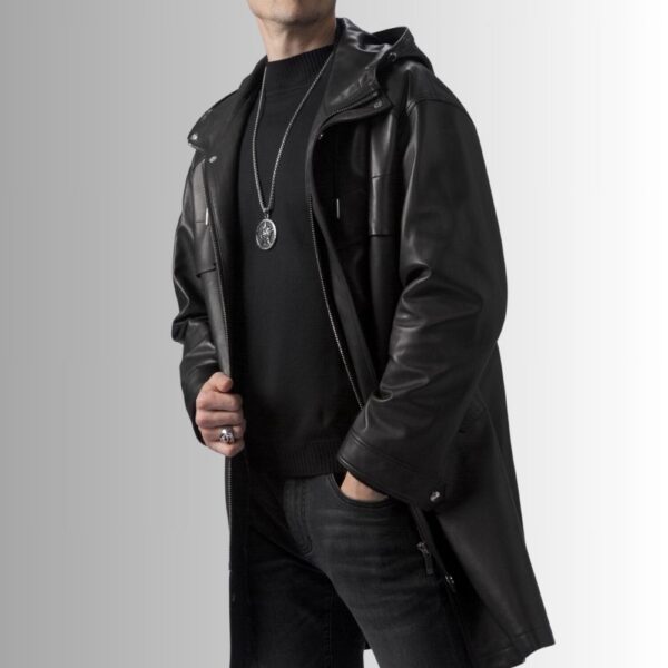 Manteau Long Cuir Homme - Noir