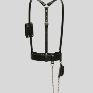 PocketLink™ – Harnais Cuir Noir avec Chaîne Métallique et Pochettes