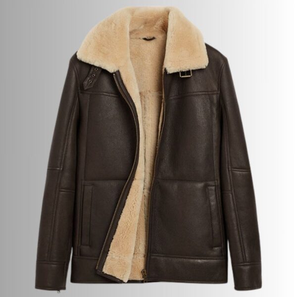 Heritage Mouton – Veste aviateur cuir homme marron – Col fourrure hiver