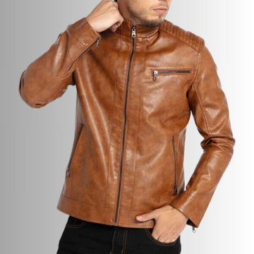 AmberCore – Veste Cuir Homme Marron – Look Moto Classique
