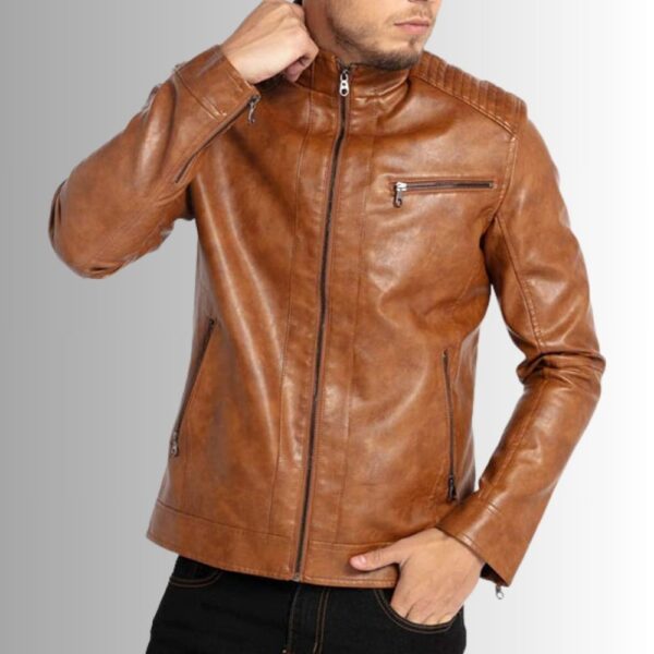 AmberCore – Veste Cuir Homme Marron – Look Moto Classique