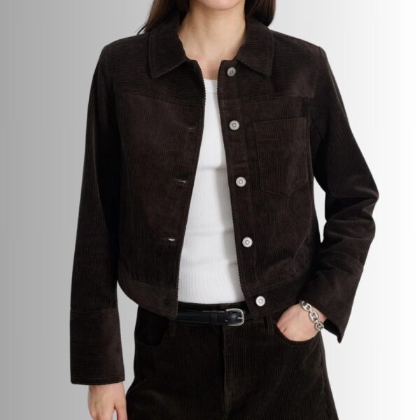 Veste Côtelée Marron Femme – Velours Court Chic décontracté