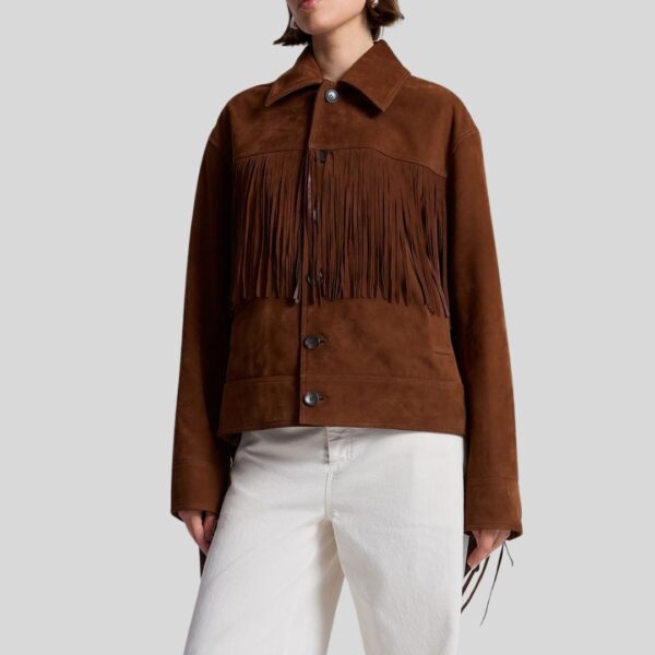 Rodeo Luxe – Veste à Franges en Daim Marron Foncé pour Femme