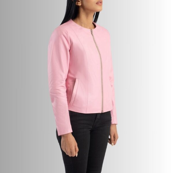 Veste Cuir Rose Femme - Sans Col