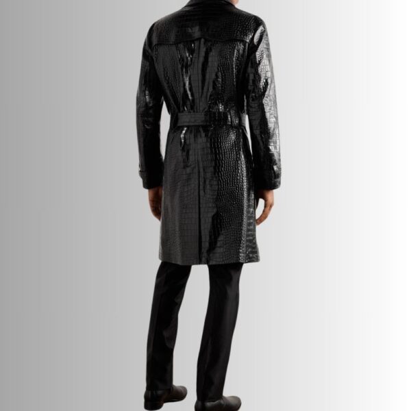 Manteau En Cuir Noir Homme en Cuir de Mouton avec Effet Croco