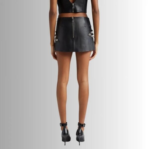 Jupe En Cuir Courte Pour Femme - Polka Clouté