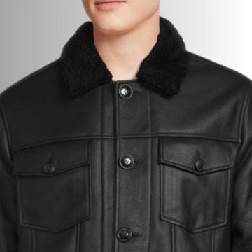 Noir Mouton – Veste cuir noire homme – Col en peau de mouton