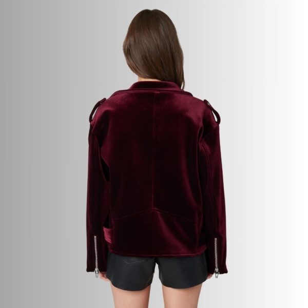 Veste Moto Femme Bordeaux en Velours – Coupe Asymétrique Chic