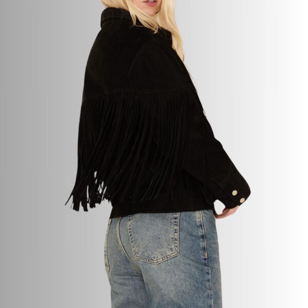 Veste En Daim Noir Femme - Style Frange