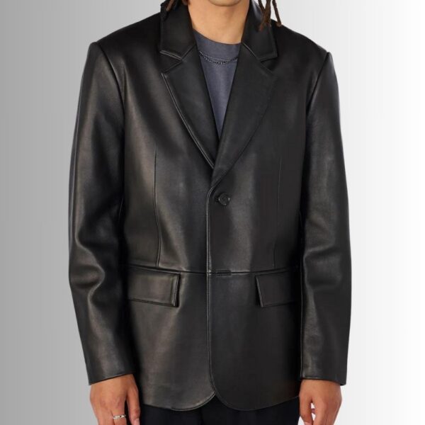 Blazer Cuir Noir Homme - Fait main