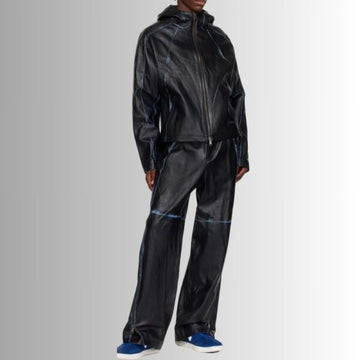 Pantalon Cargo En Cuir - Peint en Noir