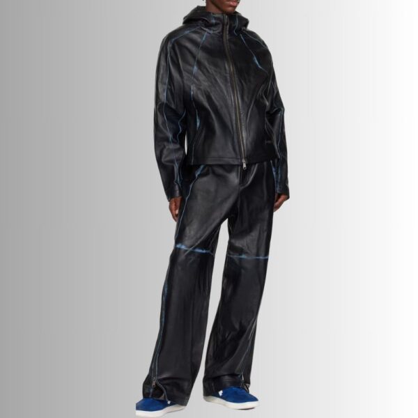 Pantalon Cargo En Cuir - Peint en Noir