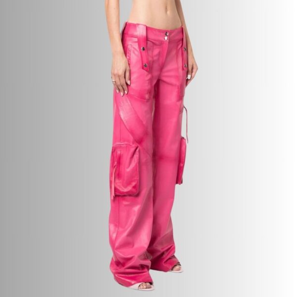 Pantalon Cuir Agneau Femme - Rose