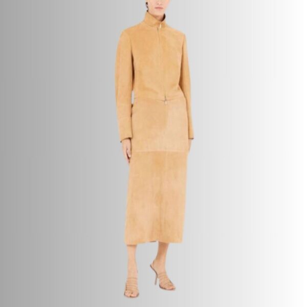 Veste Daim Camel Femme - Col Haut