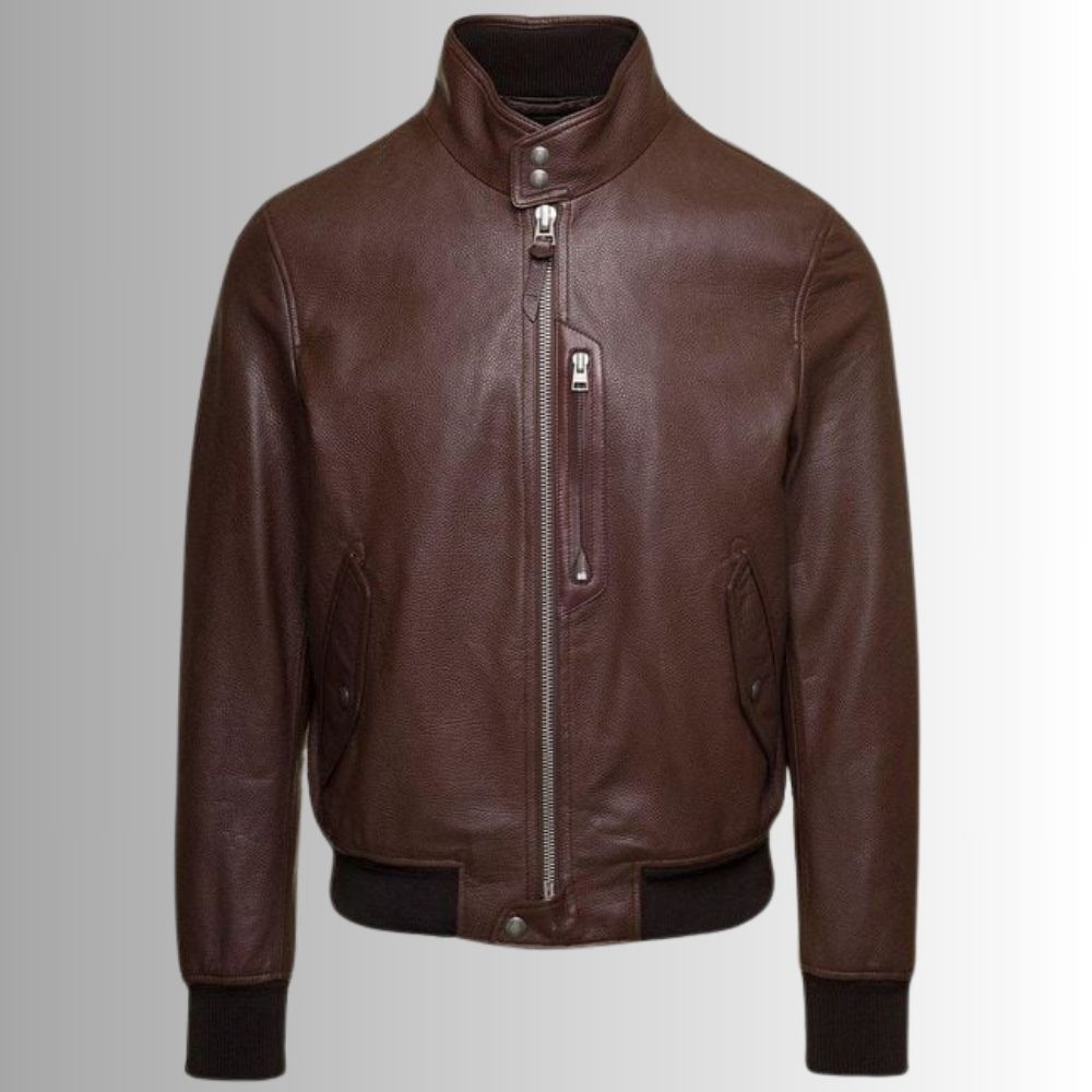 AeroMarron – Veste Cuir Homme Col Haut – Style Bomber Moderne